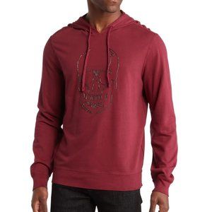 John Varvatos Men's Large Skull Chain Stitch Applique Pullover Hoodie Pinot Noir